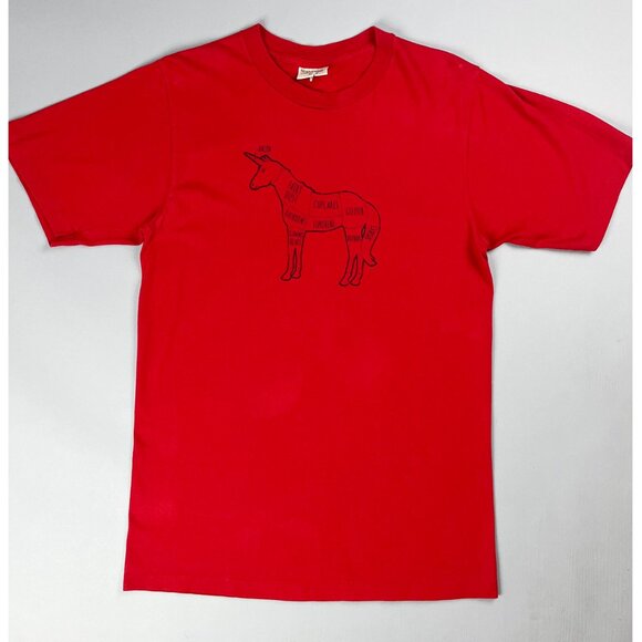 Vintage Graphic T-Shirt | 90's Red T-Shirt with Unicorn Humor | Single Stitch - Picture 2 of 6